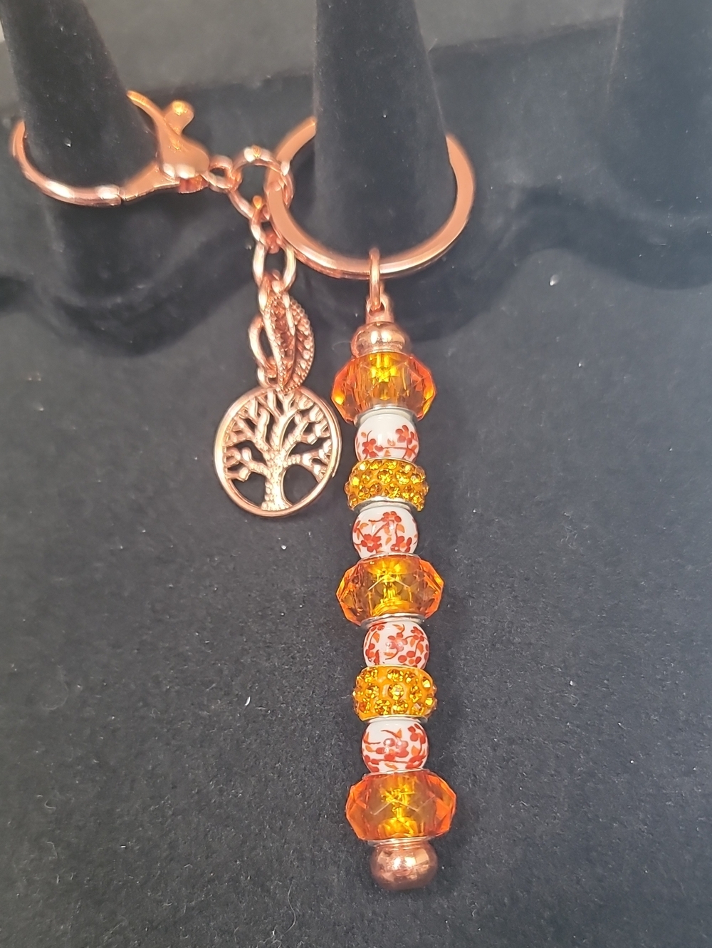 Rose Gold Tree of Life Drop Bead Keychain or Purse Charm